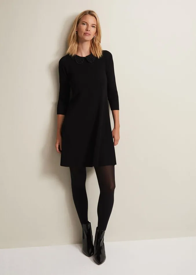 Evelyn Black Ribbed Mini Dress Black Women Phase Eight Dresses