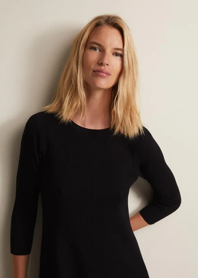 Evelyn Black Ribbed Mini Dress Black Women Phase Eight Dresses
