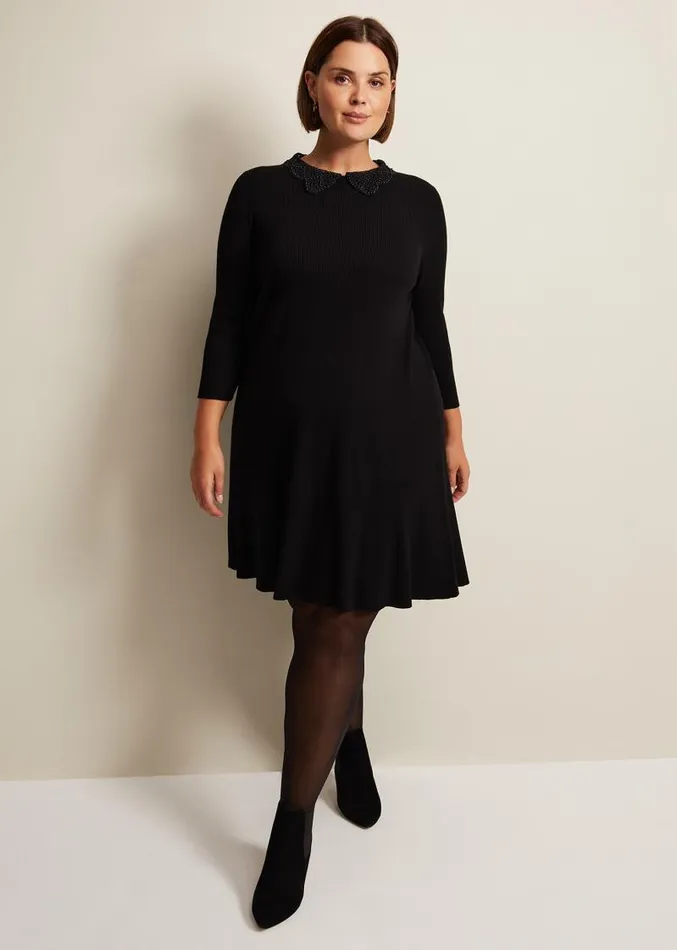 Evelyn Black Ribbed Mini Dress Black Women Phase Eight Dresses
