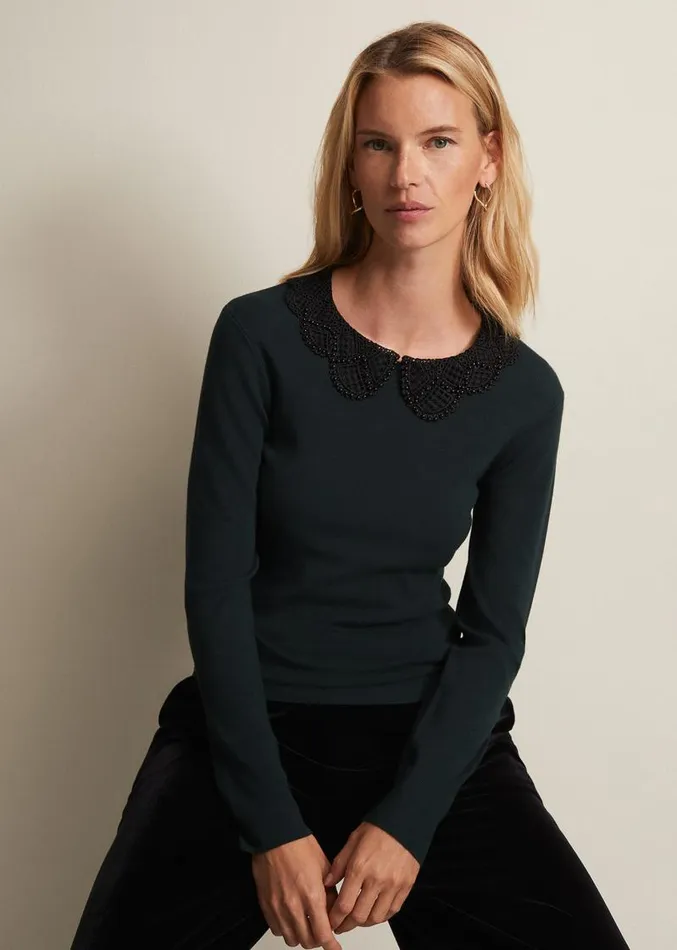 Evelyn Green Fine Knit Top Forest Women Phase Eight Tops and TShirts