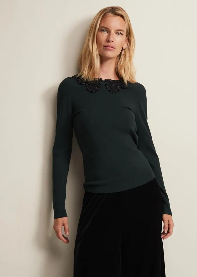 Evelyn Green Fine Knit Top Forest Women Phase Eight Tops and TShirts