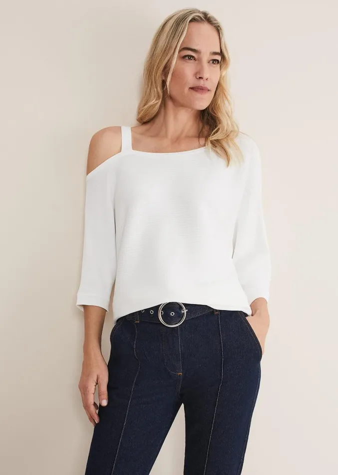 Evie One Shouler Ripple Knit Ivory Women Phase Eight Knitwear