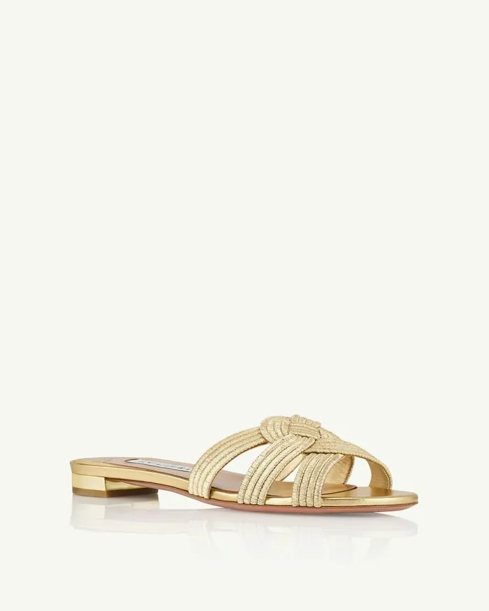 Felix Flat Gold Women Aquazzura Slides and Mules