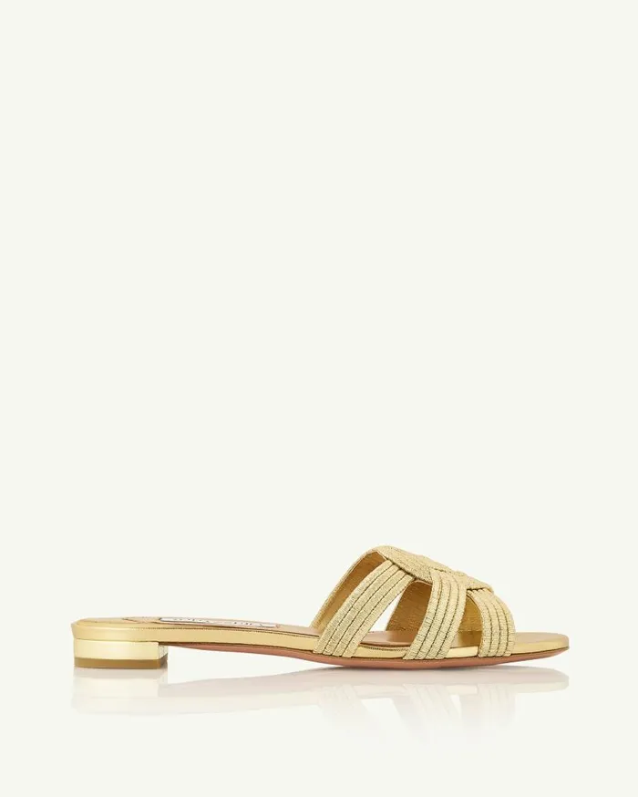 Felix Flat Gold Women Aquazzura Slides and Mules Felix Flat Gold Women Aquazzura Slides and Mules