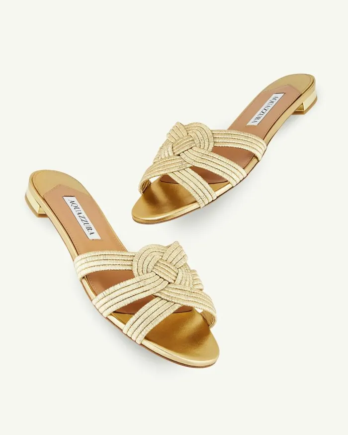 Felix Flat Gold Women Aquazzura Slides and Mules Felix Flat Gold Women Aquazzura Slides and Mules