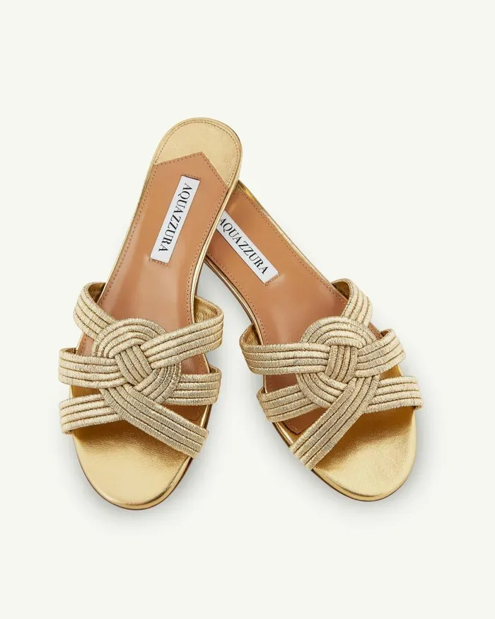 Felix Flat Gold Women Aquazzura Slides and Mules Felix Flat Gold Women Aquazzura Slides and Mules