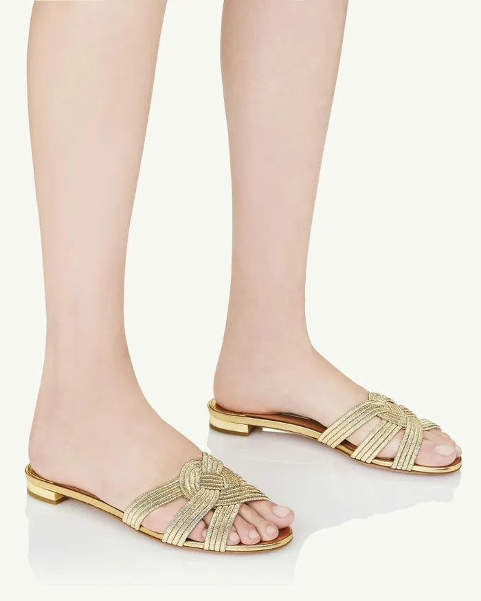 Felix Flat Gold Women Aquazzura Slides and Mules Felix Flat Gold Women Aquazzura Slides and Mules