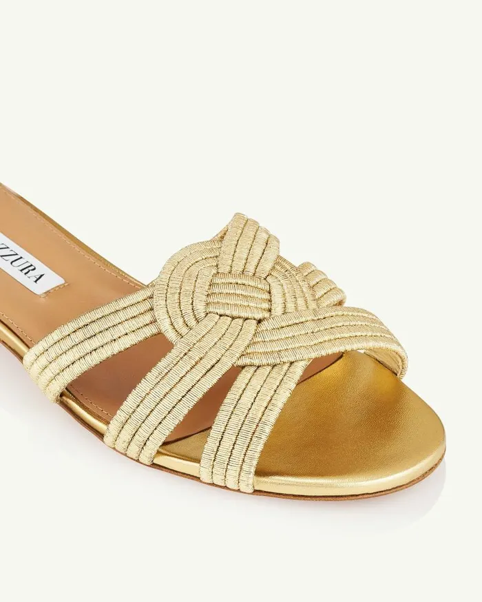 Felix Flat Gold Women Aquazzura Slides and Mules Felix Flat Gold Women Aquazzura Slides and Mules