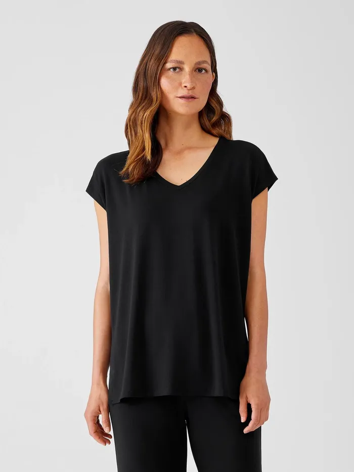 Fine Jersey Square Top Black Women Eileen Fisher Tops and Tees