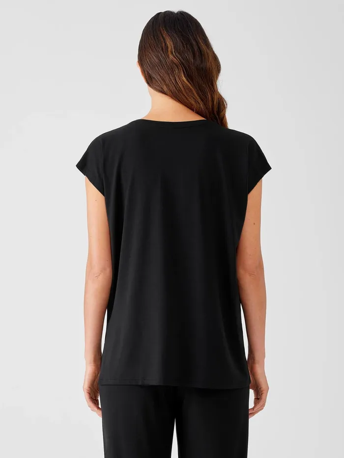 Fine Jersey Square Top Black Women Eileen Fisher Tops and Tees