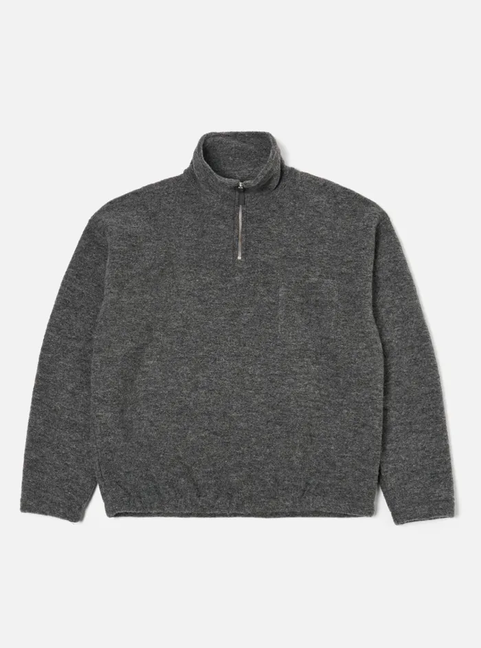 Fleece Men Universal Works Universal Works Ramsay Quarter Zip In Grey Marl Wool Fleece
