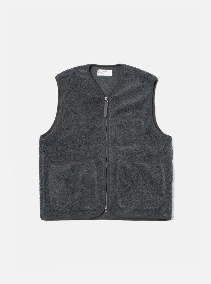 Fleece Men Universal Works Universal Works Zip Gilet In Charcoal Mountain Fleece