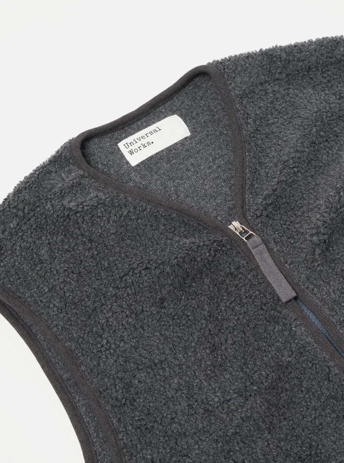 Fleece Men Universal Works Universal Works Zip Gilet In Charcoal Mountain Fleece
