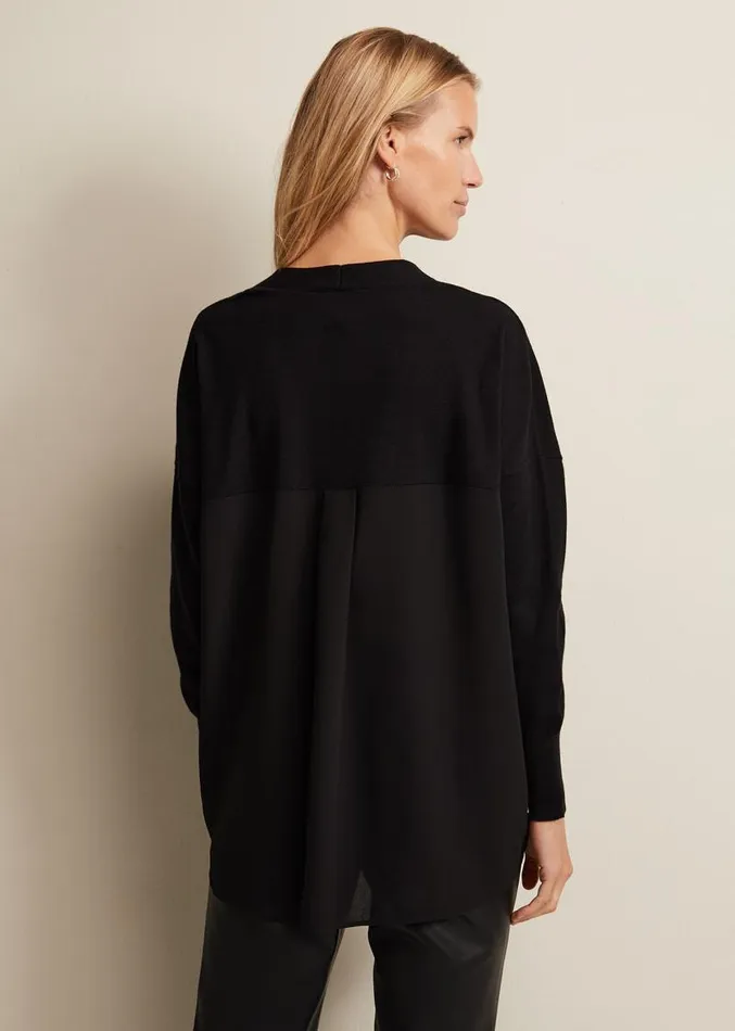 Flora Black VNeck Fine Knit Top Black Women Phase Eight Knitwear
