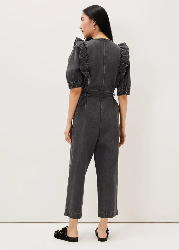 Flora Denim Frill Jumpsuit Grey Women Phase Eight Dresses