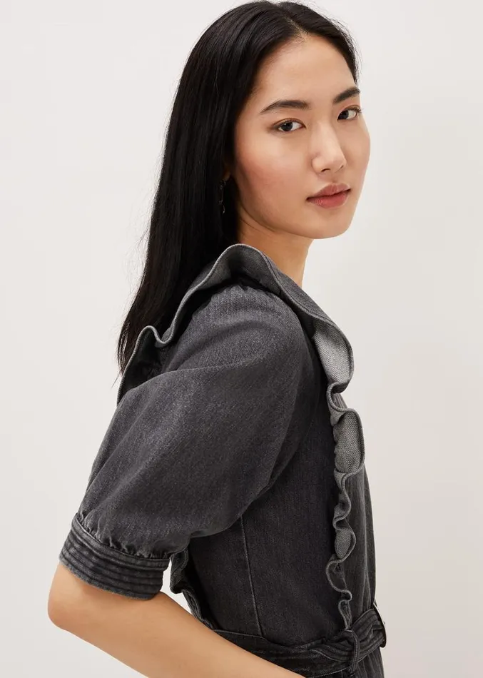 Flora Denim Frill Jumpsuit Grey Women Phase Eight Dresses