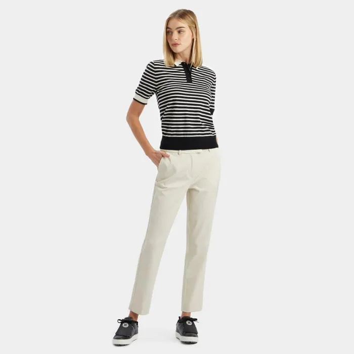 GFORE CONTRAST STRIPE MERINO WOOL SHORT SLEEVE SWEATER POLO Onyx Women Polos