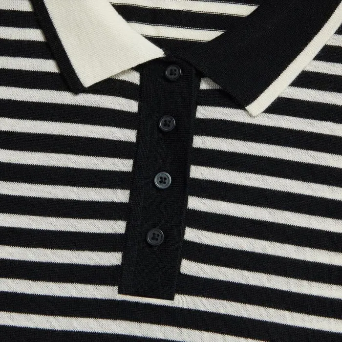GFORE CONTRAST STRIPE MERINO WOOL SHORT SLEEVE SWEATER POLO Onyx Women Polos