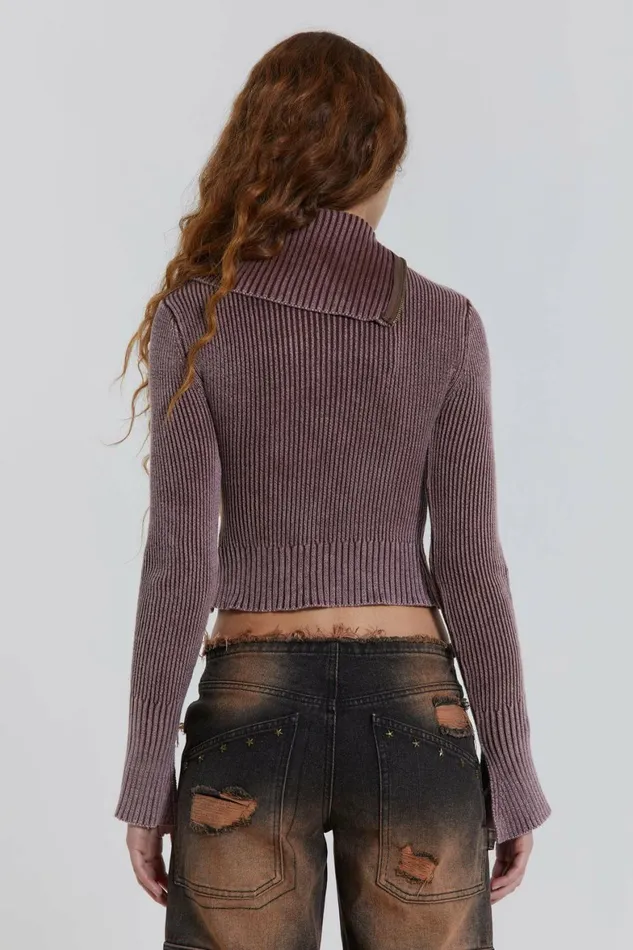 Gaia Knitted Asymmetric Top With Studs Brown Women Jaded London Knitwear Gaia Knitted Asymmetric Top With Studs Brown Women Jaded London Knitwear