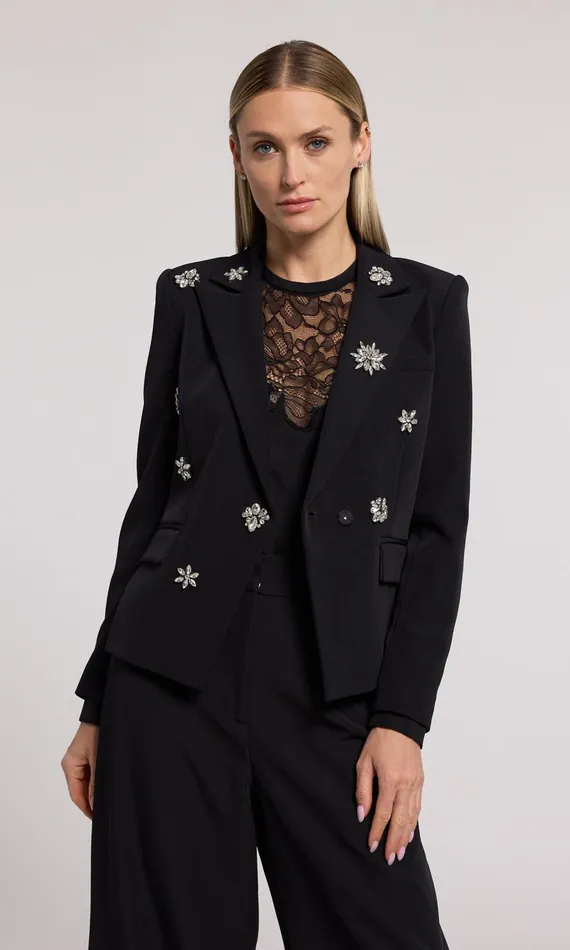 Generation Love Clothing Blazers and Jackets Delilah Crystal Embellished Crepe Blazer Blackclear 8211 Women
