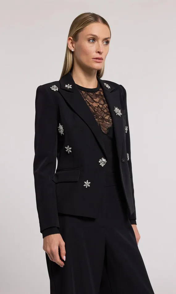 Generation Love Clothing Blazers and Jackets Delilah Crystal Embellished Crepe Blazer Blackclear 8211 Women