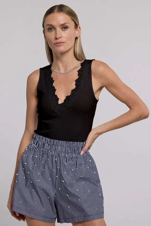 Generation Love Clothing Tops Reida Lace Combo Rib Tank Top Black 8211 Women
