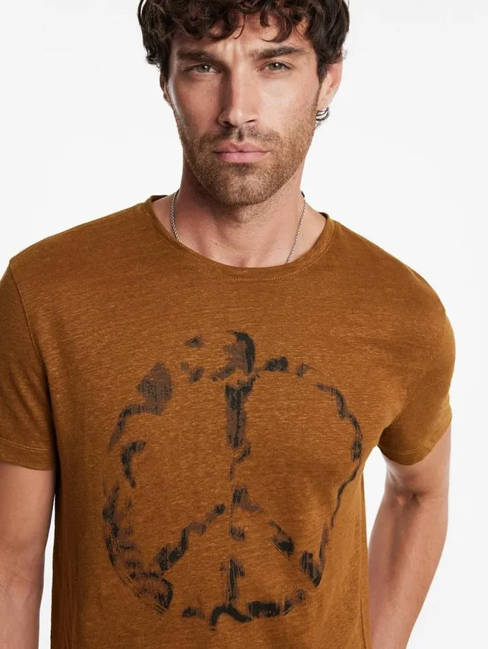 Graphic Tees Men John Varvatos SPRAY PEACE TEE Flax Heather