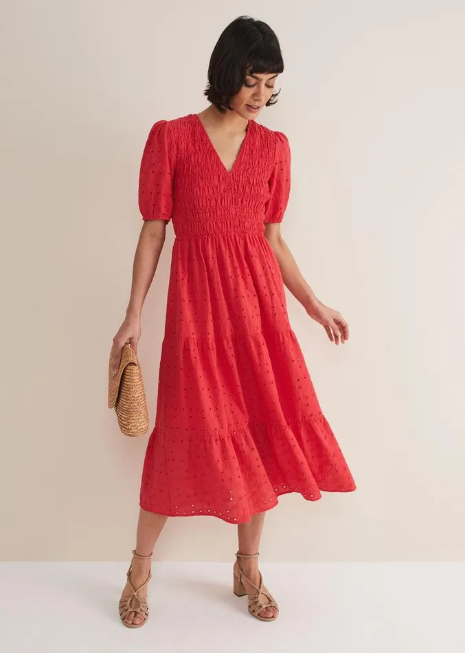 Gretta Broderie Midi Dress Pink Women Phase Eight Dresses