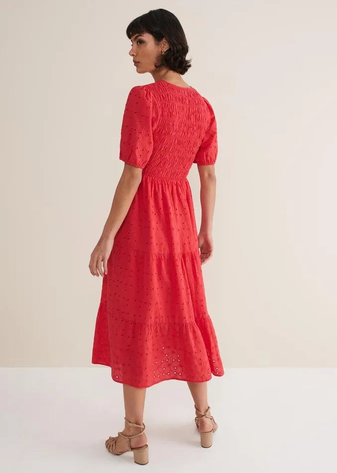 Gretta Broderie Midi Dress Pink Women Phase Eight Dresses