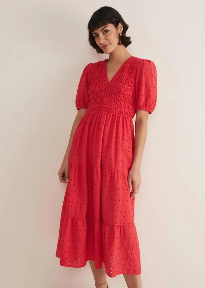 Gretta Broderie Midi Dress Pink Women Phase Eight Dresses