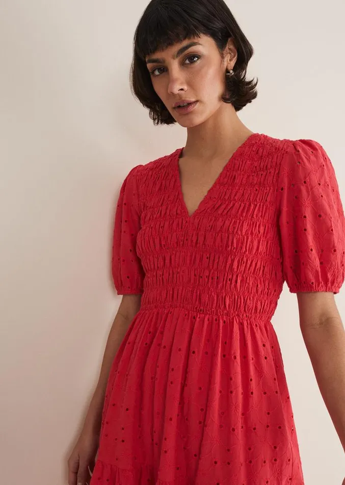 Gretta Broderie Midi Dress Pink Women Phase Eight Dresses