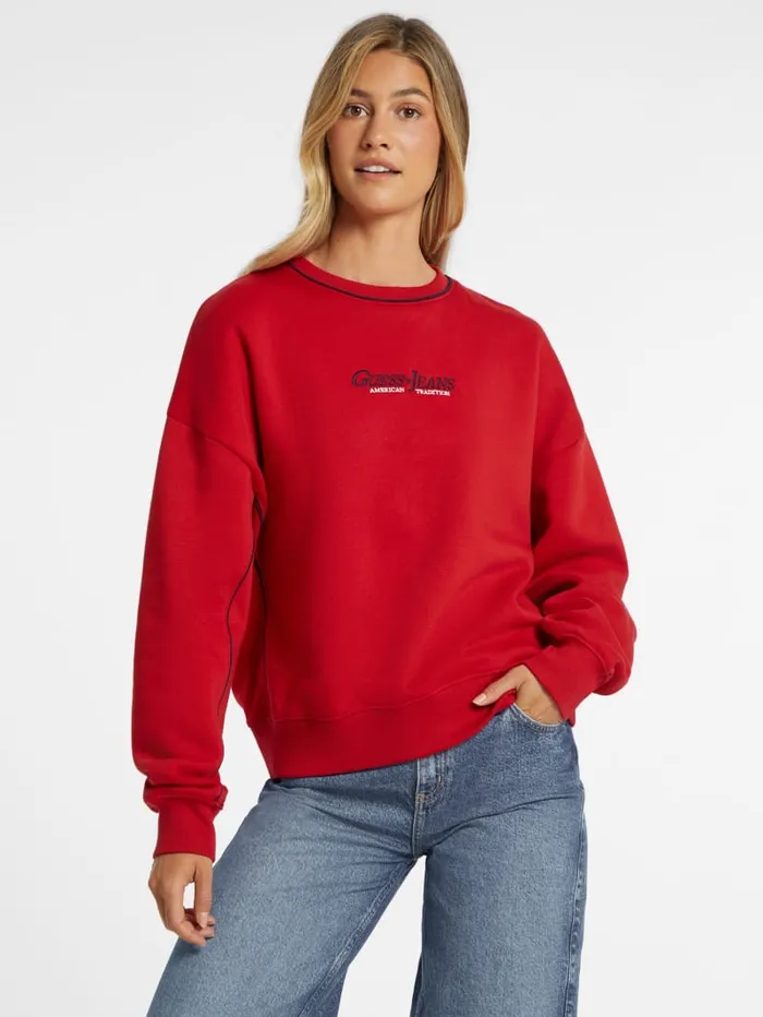 GUESS Activewear Oversized Contrast Piping Logo Sweatshirt Red 8211 Women