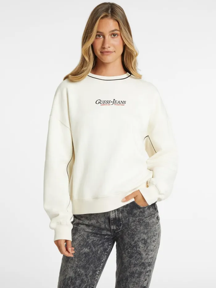 GUESS Activewear Oversized Contrast Piping Logo Sweatshirt Red 8211 Women
