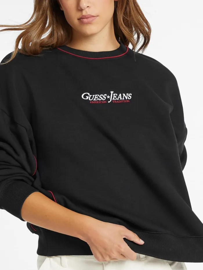 GUESS Activewear Oversized Contrast Piping Logo Sweatshirt Red 8211 Women