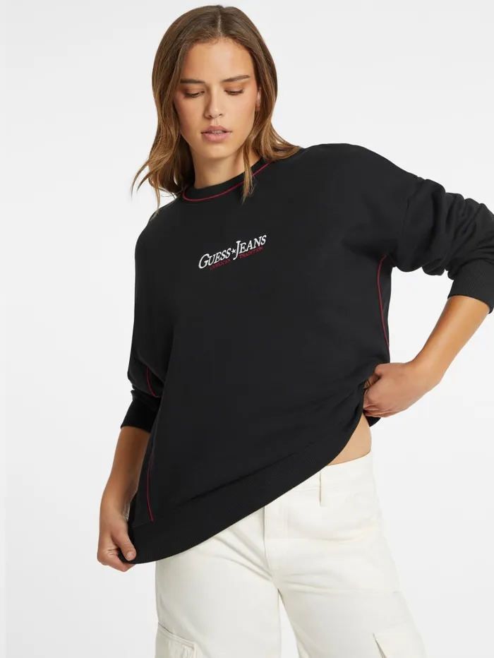 GUESS Activewear Oversized Contrast Piping Logo Sweatshirt Red 8211 Women