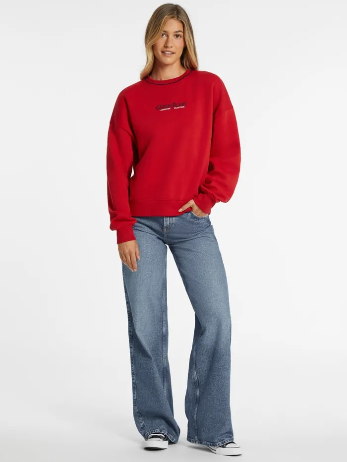 GUESS Activewear Oversized Contrast Piping Logo Sweatshirt Red 8211 Women