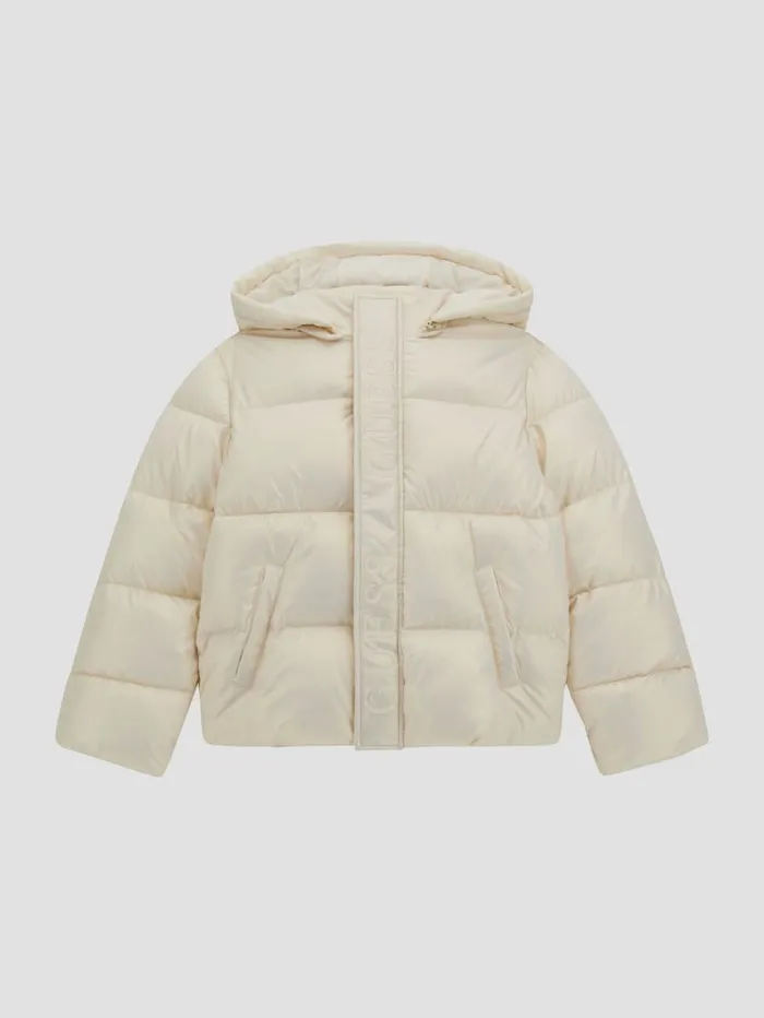 GUESS Big Girl 7 14 Shimmer Logo Hooded Puffer Jacket 716 White 8211 Kids
