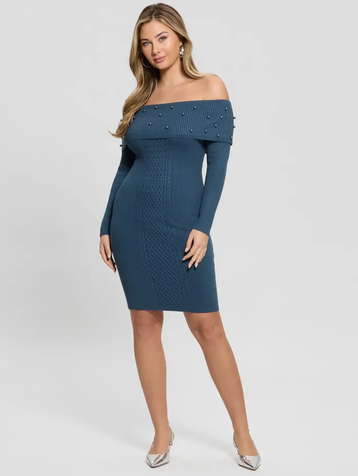 GUESS Dresses and Jumpsuits Eco Amber OfftheShoulder Cable Dress Blue 8211 Women