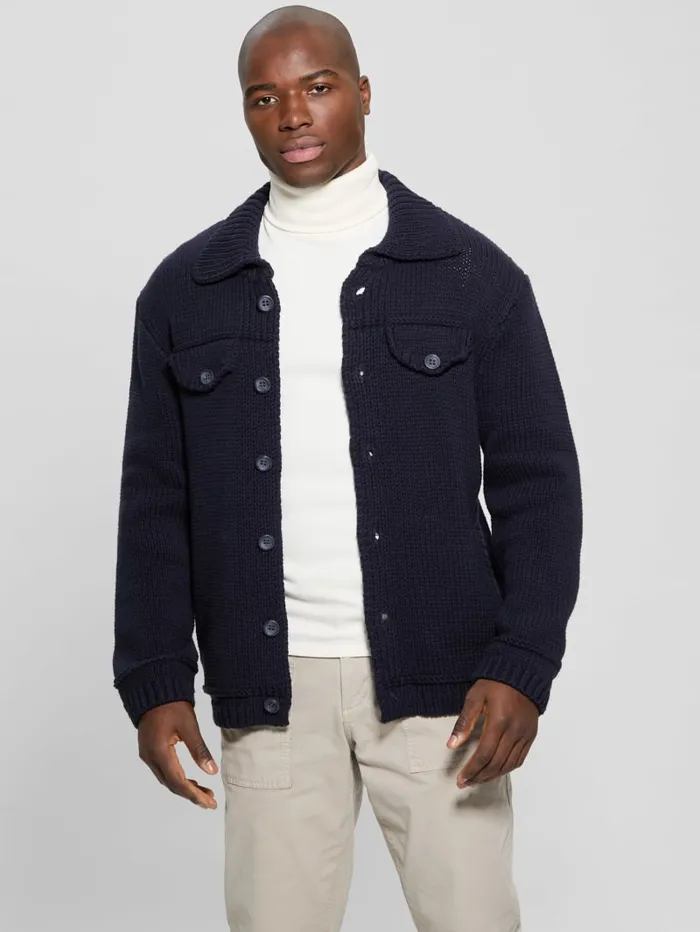 GUESS Gifts For Him Silas Trucker Sweater Blue 8211 Men