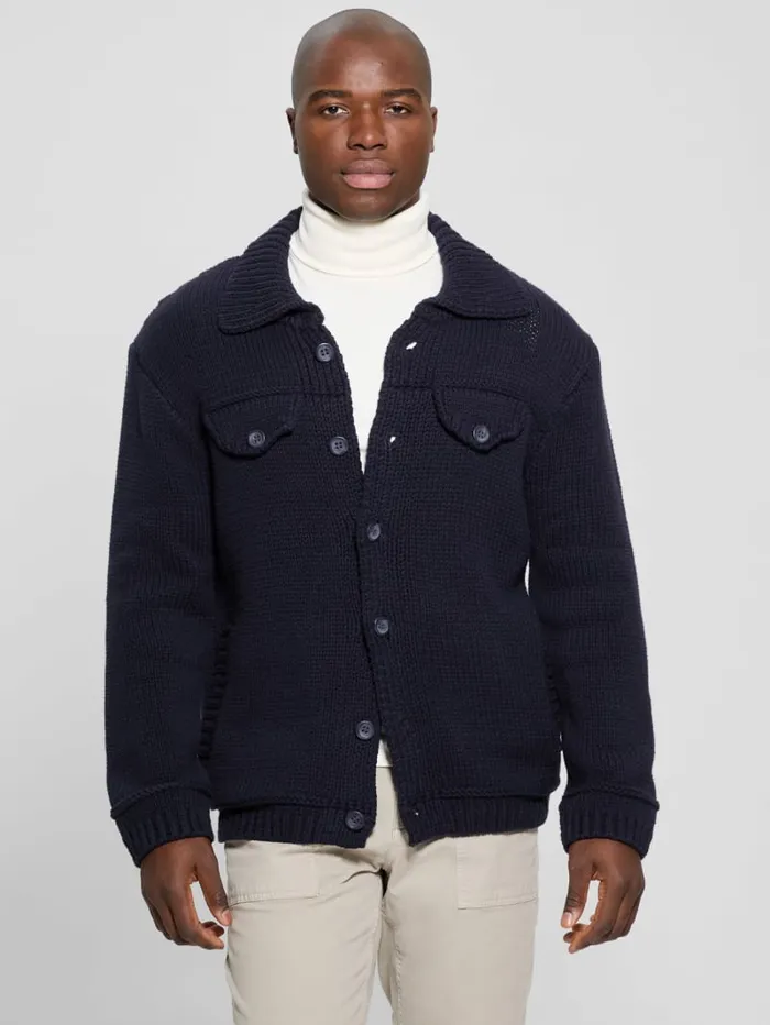 GUESS Gifts For Him Silas Trucker Sweater Blue 8211 Men
