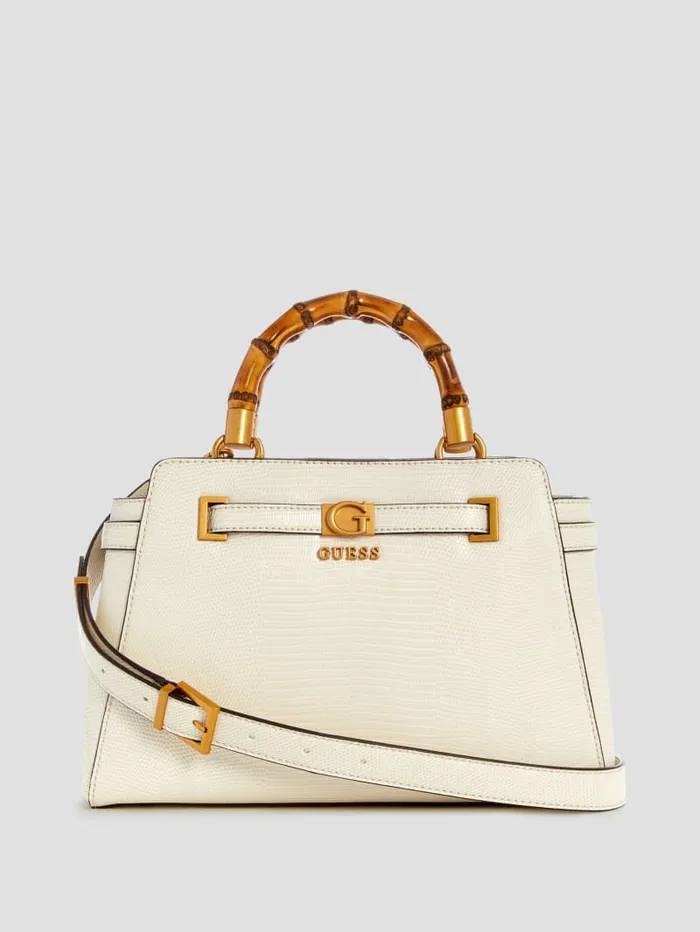 GUESS Handbags Sibel Bamboo Handle Satchel White 8211 Women