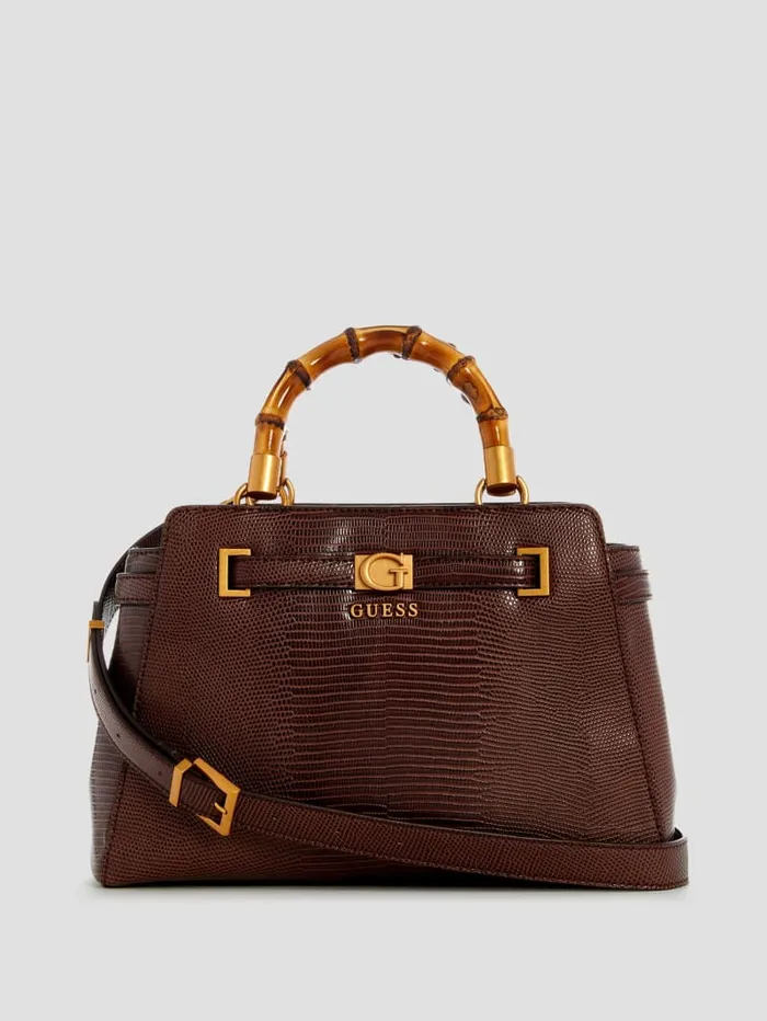 GUESS Handbags Sibel Bamboo Handle Satchel White 8211 Women
