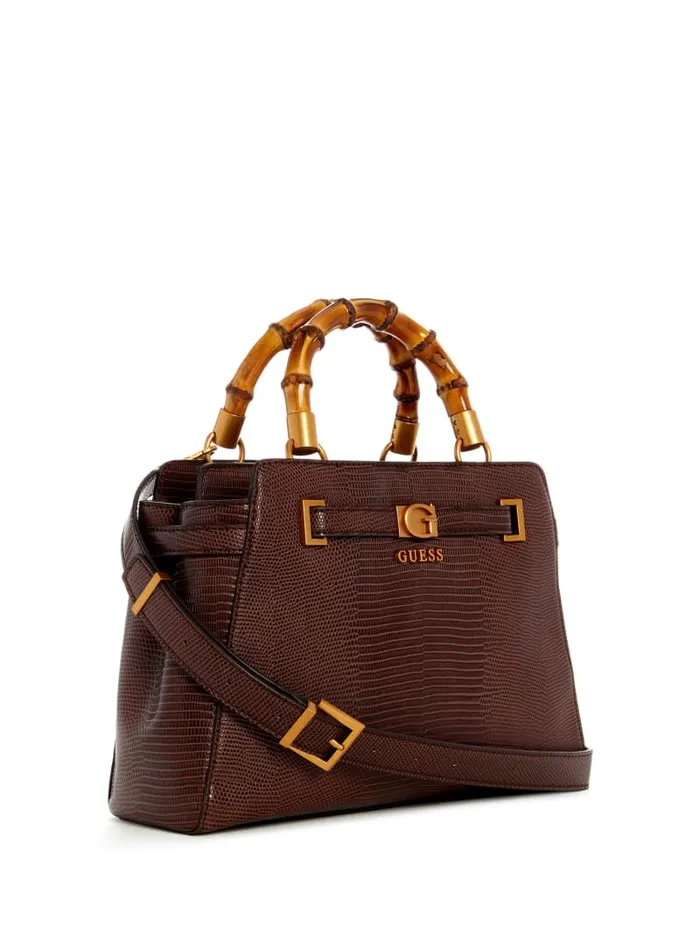GUESS Handbags Sibel Bamboo Handle Satchel White 8211 Women