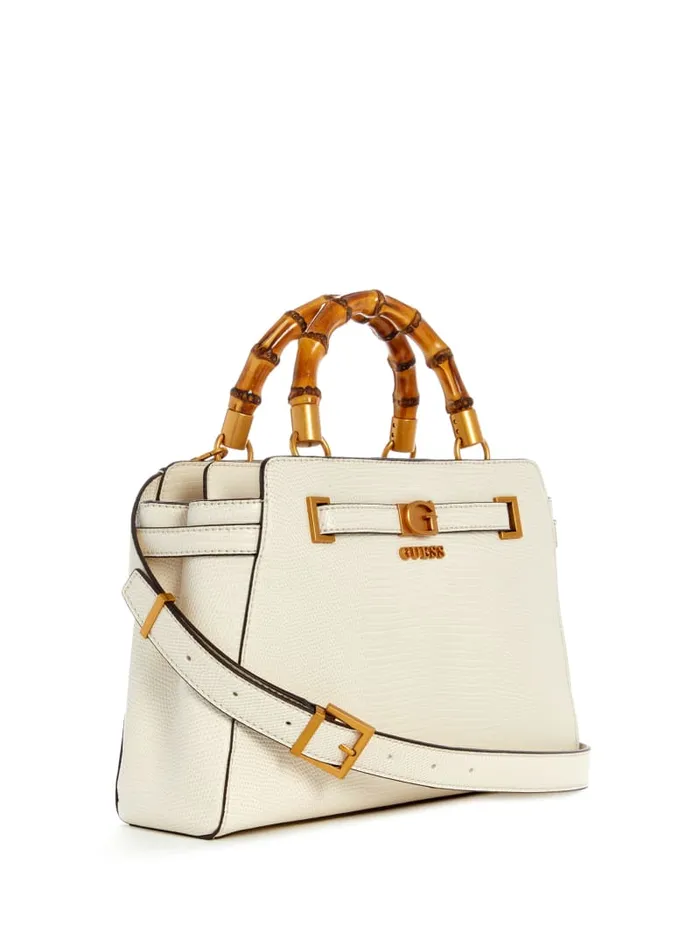 GUESS Handbags Sibel Bamboo Handle Satchel White 8211 Women