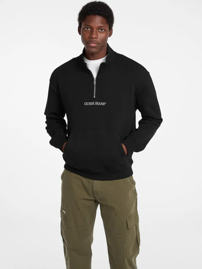GUESS Hoodies and Sweaters Eco HalfZip Logo Sweater Black 8211 Men