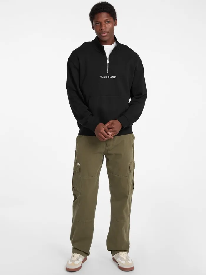 GUESS Hoodies and Sweaters Eco HalfZip Logo Sweater Black 8211 Men