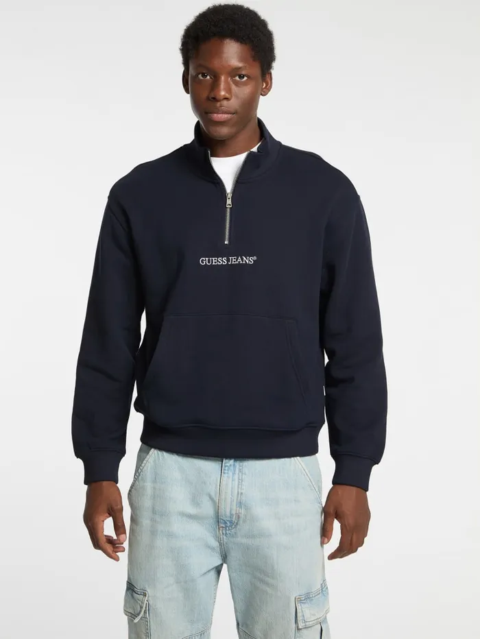 GUESS Hoodies and Sweaters Eco HalfZip Logo Sweater Black 8211 Men