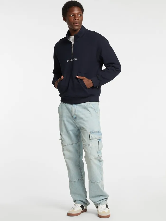 GUESS Hoodies and Sweaters Eco HalfZip Logo Sweater Black 8211 Men