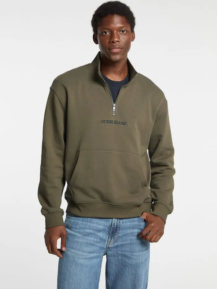 GUESS Hoodies and Sweaters Eco HalfZip Logo Sweater Black 8211 Men