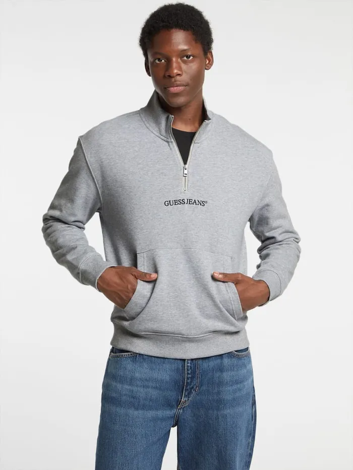 GUESS Hoodies and Sweaters Eco HalfZip Logo Sweater Black 8211 Men